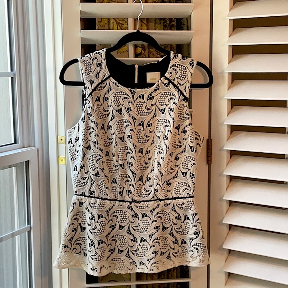 MAEVE Black Occasion Top with Cream Lace Overlay